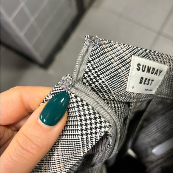 Aritzia Sunday best grey plaid pleated high waisted skirt olive micro mini skirt - Picture 5 of 9